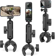 SOONSUN Super Clamp Mount with Dual 360° Ball Heads & Phone Holder, Heavy-Duty Camera Clamp Mount for GoPro Hero 13 12 11 10 9, Insta360, DJI Osmo, DSLR, Smartphones & Action Camera