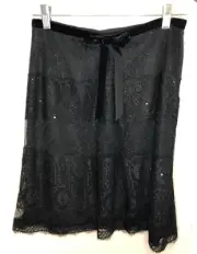 NWT Ann Taylor black lace sequins Skirt velvet ribbon size 6 P Petite A Line