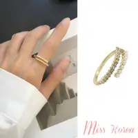 在飛比找momo購物網優惠-【MISS KOREA】韓國設計細緻排鑽珍珠溫柔氣質開口戒