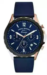 Fossil Forrester Chronograph Blue Dial Blue Leather Strap Watch for Men - FS5814
