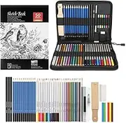AGPTEK 53pcs Drawing and Sketching Pencil Set, with Pencil, Watercolor Pencil, Sketching Pencil Set & Canvas Zipper Case, Ideal for Artists, Sketchers, Teachers & Students