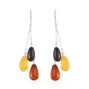 Multi Color Amber Tassels Drop Earrings in Sterling Silver