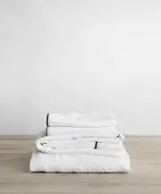 Piped Linen Sheet Set with Pillowcases - White and Navy