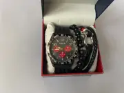 IZOD for Men Watch & 3 Bracelets Set Black and Red Dial Japan Movement