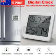 THERMOMETER HYGROMETER INDOOR TEMPERATURE HUMIDITY METER DIGITAL TIME CLOCK
