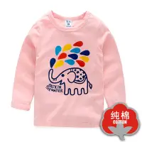 在飛比找momo購物網優惠-【時尚Baby】童裝女童長袖上衣粉色可愛噴水象T恤薄長袖T恤
