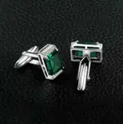 2Ct Emerald Cut Lab Created Green Emerald Men's Cufflink 14K White Gold Plated