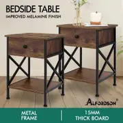 ALFORDSON 2x Bedside Table Retro Wood Nightstand Vintage 1 Drawer Storage Cabinet Wooden Side Table Dark Oak