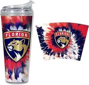 Rico Industries NHL Hockey Florida Panthers Team Color Tie Dye 24oz Metallic Acrylic Tumbler with Hinged Lid, Officially Licensed Double Wall Tumbler with Straw