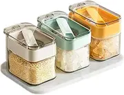 Salt and Sugar Container Set,3Pcs Glass Seasoning Box with Spoon Dustproof Lid and Handle,10 oz Condiment Jar Spice Container for Salad, Coffee Bar Kitchen Countertop (to mix)