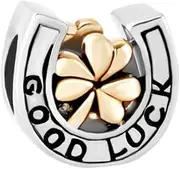 [LSxAB] Lucky Horseshoe Charm Compatible with Pandora Charm Bracelets Women Gold Clover Silver Bead Family Friend Good Luck, No Gemstone