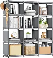 [Mavivegue] Book Shelf, 12 Cube Storage Organizer, DIY Bookcase, Metal Cube Bookshelf,Tall Book case for Bedroom, Living Room,Office,Closet Storage Organizer, Grey Cubicle Storage Rack