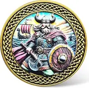 Viking Warrior Challenge Coin with Tree of Life & Runes – Norse Mythology Collectible, Unique Gift with Transparent Protector ﻿ ﻿