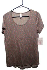 Lula Roe NEW♈Woman's Printed knit long Top size S~peach/gray octagon