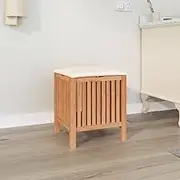 Walnut Wood Bathroom Stool with Storage, Laundry Hamper, Clothes, Baskets, Room, Collapsible, 40.5x40x52 cm