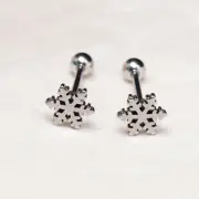 1 PCS Snowflake Stainless Steel 14G Tongue Rings Barbell Tongue Barbell Je.pi