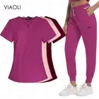 Women Jogger Set Spa Uniforms Medical Nurse Uniforms Scrub Tops Pants Lab Coat