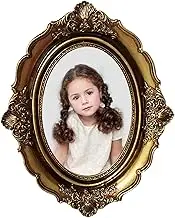8.5x6.5 Inch Oval Picture Frame, Gold Resin Vintage Wall Photo Frame, Decorative Picture Holder for Home, Hotel, Apartment, Office Decor