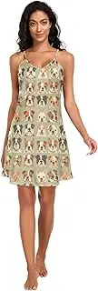 [FRODOTGV] Womens Nightgown Comfy V Neck Ladies Night Dress Cute Dog Faces Sleeveless Sleepdress for Women S
