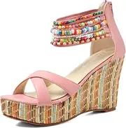 [GETMOREBEAUTY] Womens Open Toe Platform Wedge Sandals Back Zipper High Heels