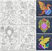 DOODLREAM Pack of 23 Flying Dragon Water Soluble Hand Sewing Stabilizers 21 x 29.7 cm Embroidery Pattern Stabiliser with Dragon Egg Castle 4 Sheets Fantasy Crystal Stick and Stitch Embroidery Paper