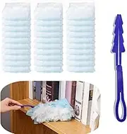 30 Pcs Duster Refills Electrostatic Fluffy for Cleaning,Electrostatic Duster for Cleaning, Manual Dust Cleaner with 1 Handles for Home Office Blinds Ceiling Fans Furniture Multi-Surface Dusting, Blue