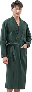 [Generic] Men Full Cotton Sleep Top Kimono Robes For Male Robes Long Bath Robe Bride Robe Dressing Gown