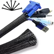 Cable Management 10ft 1/2 inch Wire Loom Self-Wrap Cable Organiser Braided Cable