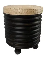 [Willow & Silk] Round Side Table Cum Cushion Stool in Distressed Black/Natural