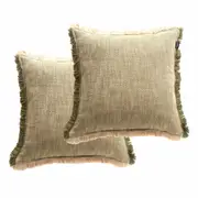 Renee Taylor Franco Stone Washed Yarn-Dyed Cushion Twin Pack 50 x 50 Cms Filled Olive