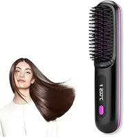 Portable Straightener Brush, Fast Heating Cordless Hair Straightener Brush, USB Rechargeable Negative Ion Anti-Scald Hot Comb, 3 Temp-Settings, Travel Essential Women(Black)
