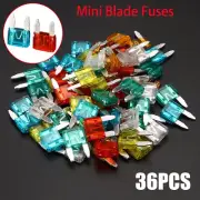 36PCS Mini Car Automotive Blade Fuses Car Boat Fuse Set 7.5A 10A 15A 20A 25A 30A