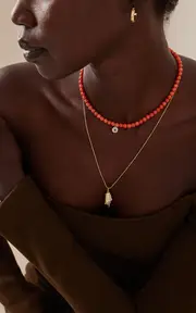 [Sydney Evan] 14K Gold, Diamond and Coral Necklace