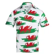 Men`s Royal and Awesome Welsh Flag Golf Shirt Y Ddraig Goch Polo Top Size S–XXL