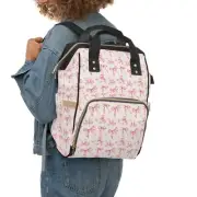 Coquette Pink Bows Diaper Backpack, Grand-Millennial Watercolor Pattern Bag