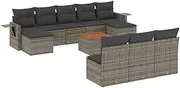 vidaXL Modular Garden Sofa Set 11-Piece Grey Poly Rattan Outdoor Patio Seating w/Storage & Cushions