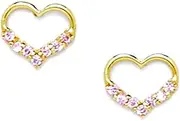 [JewelryWeb] 14k Yellow Gold Pink CZ Simulated Diamond Love Heart Screw Back Earrings 8x9mm Stud Earring for Women