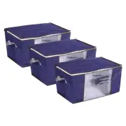 Clothes Organizer Comforters Storage Bag Clothing Storage Box-Dark Blue 3pcs