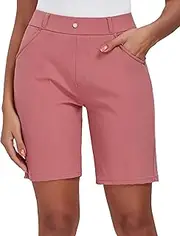 [Oalka] Women's Bermuda Shorts Work Casual 8" Stretchy Golf Walking Shorts Knee Length