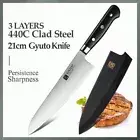 Full Tang Chef Knife 3 Layers Clad Steel G10 Handle Beef Slicing Gyuto Santoku L
