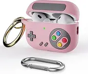 BEWZI Classic Game Cartoon Protective Cover for airpods pro 2 case Comes with 2 Style Hooks Thickened Silicone Protective case Compatible with Airpods pro 2nd Generation case (Pink)