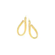 9ct Gold Diamond-cut Lined Open Hoop Wave Stud Earrings