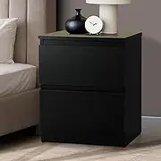 Oikiture Bed Side Table with 2 Drawers Black Bedside Table Side End Table