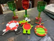 Mud Pie Christmas Wine Glass(plexi) with coaster Set of 3