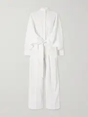 [Ferragamo] Ferragamo - Belted Crinkled-shell Jumpsuit - White - IT42 IT 42 White