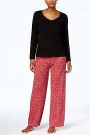 Charter Club Graphic Pajama Plaid Pants & Top Set Red S NWT! $42