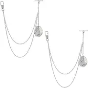 [SUPERFINDINGS] 2PCS Flower Pocket Watch Chain Brass Detachable Locket Pendant Watch Chain Vest Chain T-Bar Watch Chain Platinum Watch Chain for Men Suit Shirt