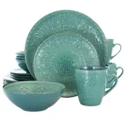 Elama Sea Foam Mozaic 16 Pc Round Mandala Texture Stoneware Dinnerware Set for 4