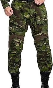 Men Loose Cargo Pants Combat Baggy Fishing Trousers Elastic Waist Work Wear