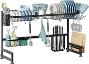 Boosiny Over The Sink Dish Drying Rack, Expandable Width (85-101 cm) Dish Rack for Kitchen Storage Counter, Stainless Steel Space Saver Dish Drying Rack Over Sink, Black